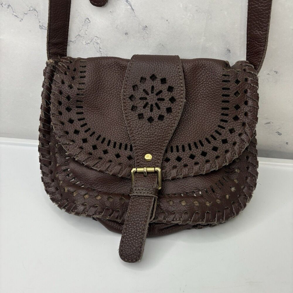 vintage Leather Crossbody Cut-Out Buckle Saddle Bag Purse soft slouch western - Picture 4 of 16
